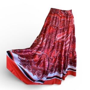 Vintage LAUREN RALPH LAUREN prairie skirt red/black paisley, elastic waist S